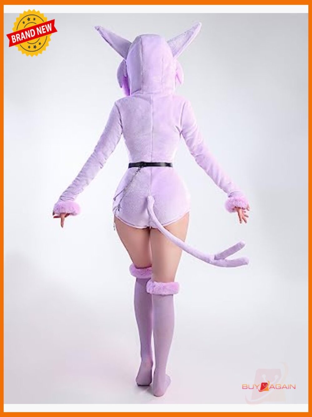 Fluffy Anime Bodysuit Romper Onesie Jumpsuit with Tail Belt Socks - Picture 3 of 6